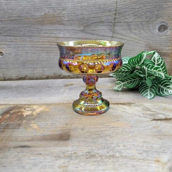 Candy Dish King's Crown Colony Marigold Carnival Glass Iridescent Compote - Picture 11 of 11